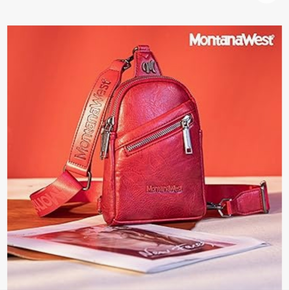 Montana West Red Crossbody Mini Handbag Interchangeable Straps Purse Vegan NWT